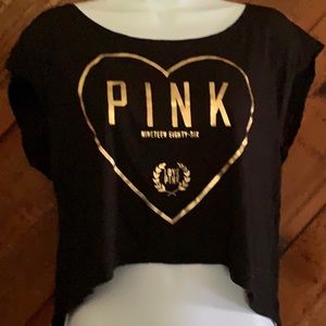 V.S. Pink Cropped Black Laced Back Sleeveless Top
